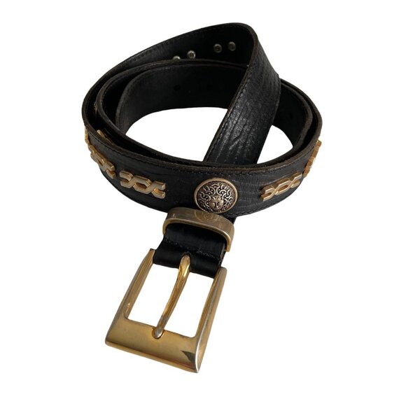 Vintage Code Azure Medusa Black Leather Belt 42 - Picture 7 of 8